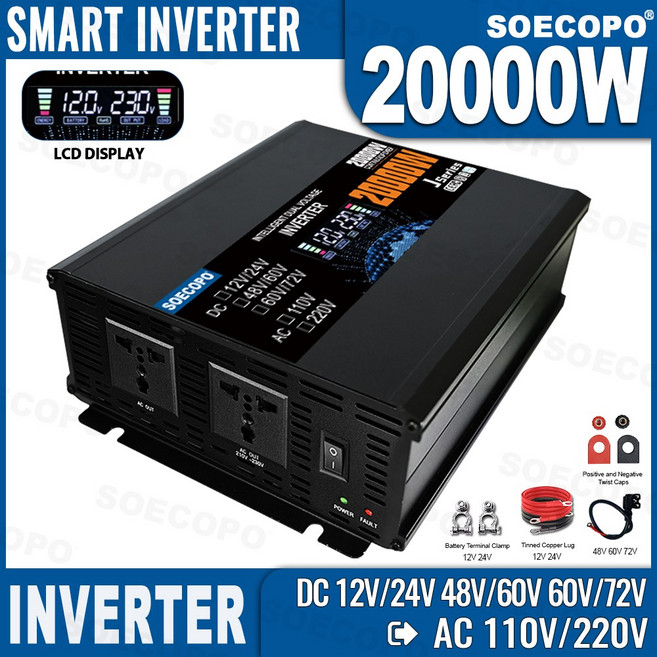 20000W 스마트 인버터 - 듀얼 전압 입력 태양광 및 전류 타입 DC-AC 110V/220V 110V 가정용 캠핑을 위한 안정적인 12V, [00] 220V 50Hz, [00] 48V 60V