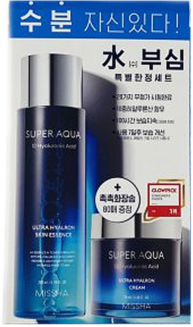 미샤 수퍼아쿠아 울트라 히알론 수부심 2종세트 (스킨에센스200ml+히알론크림70ml+화장솜80매), 1개