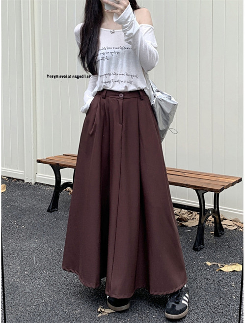 西裝裙女春夏垂墜感半身裙高腰休閒大擺a字過膝中長裙子