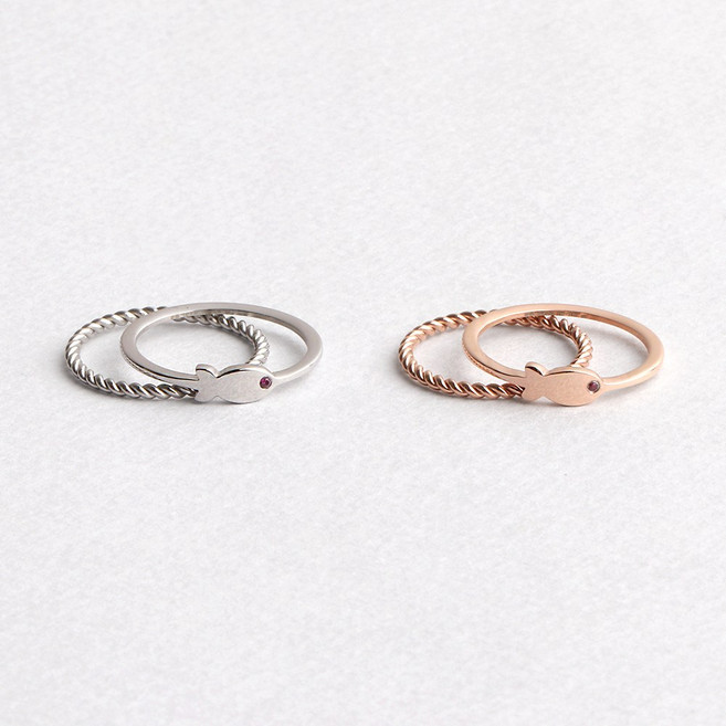 VARAM [2종세트] 써지컬316L스틸 스왈 물고기 듀엣 반지 세트