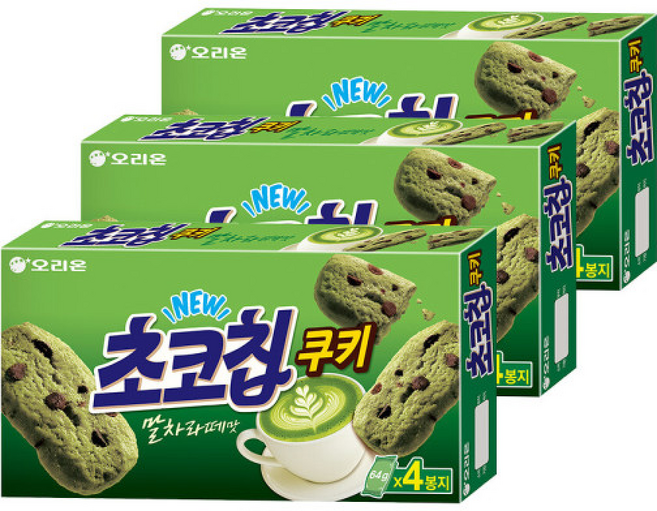 오리온 초코칩쿠키 말차라떼맛, 256g, 3개