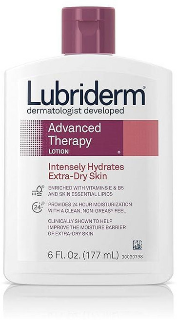 Lubriderm 비타민 E 및 B5가 함유된 어드밴스드 테라피 모이스처라이징 로션 매우 건조한 피부를 위한 딥 하이드레이션 기름지지 않은 포뮬러 173.8ml(6온스), 173.8ml
