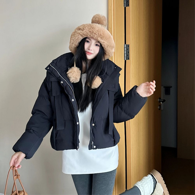 BuGeum 여성 루즈핏 구스다운 숏 패딩 점퍼