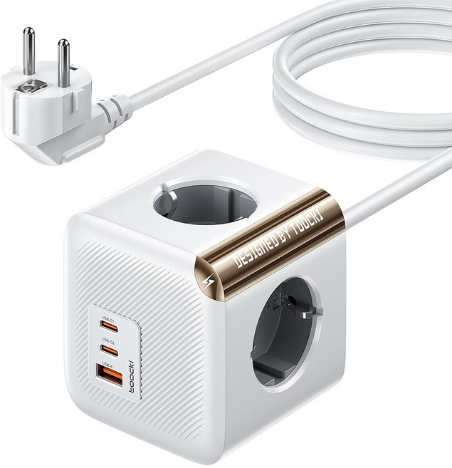 Toocki GaN C타입 PPS 2C1A 3포트 4구 4000W 접지형 초고속충전 고용량 큐브 멀티탭 콘센트 C28, 1개, 화이트, 1.5m