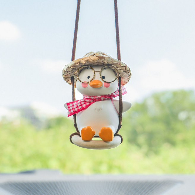 그네 타는 오리 방향제 차량용 석고 디퓨저 룸미러걸이, 블루 오리+레몬라벤터, 1개