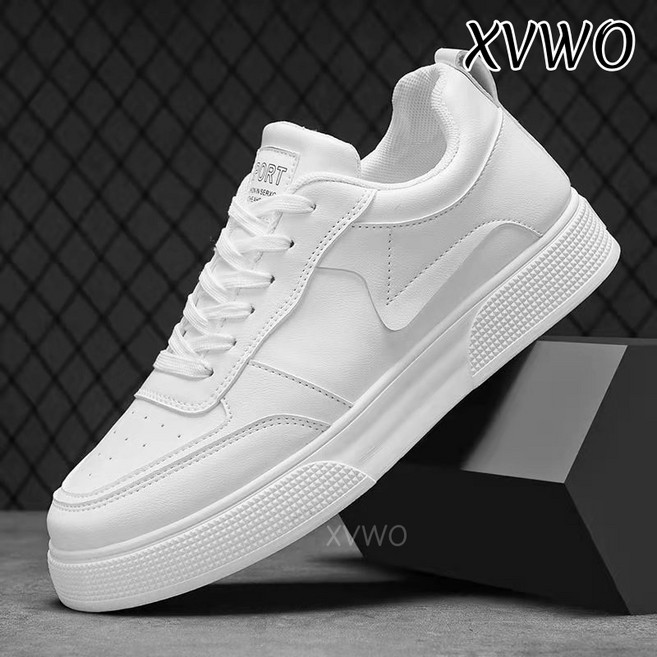 XVWO 대형 남성 스니커즈 트렌디 가죽 운동화 통기성 두꺼운 바닥 캐주얼 운동화