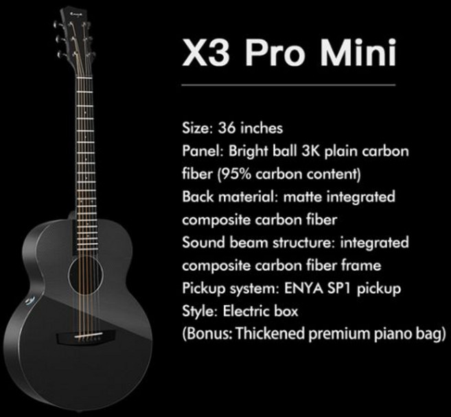 기타 입문 탄소 섬유 어쿠스틱 일렉트릭 기타 여행 플러스 번들 지그 백 포함 Enya X3 Pro 36 인치 41 인치, X3 Pro Mini, 1개