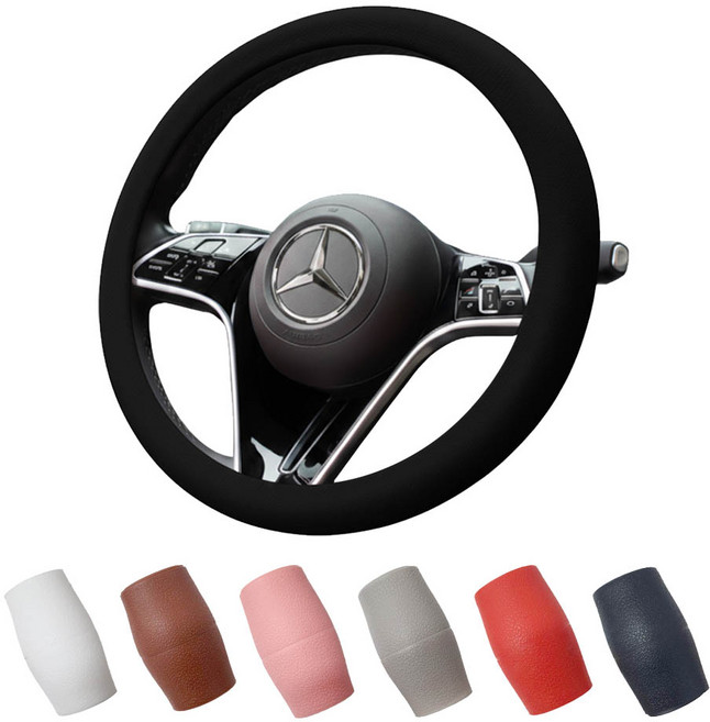 깔끔더하기 자동차 논슬립 실리콘 핸들커버 카바, 1개, 블랙