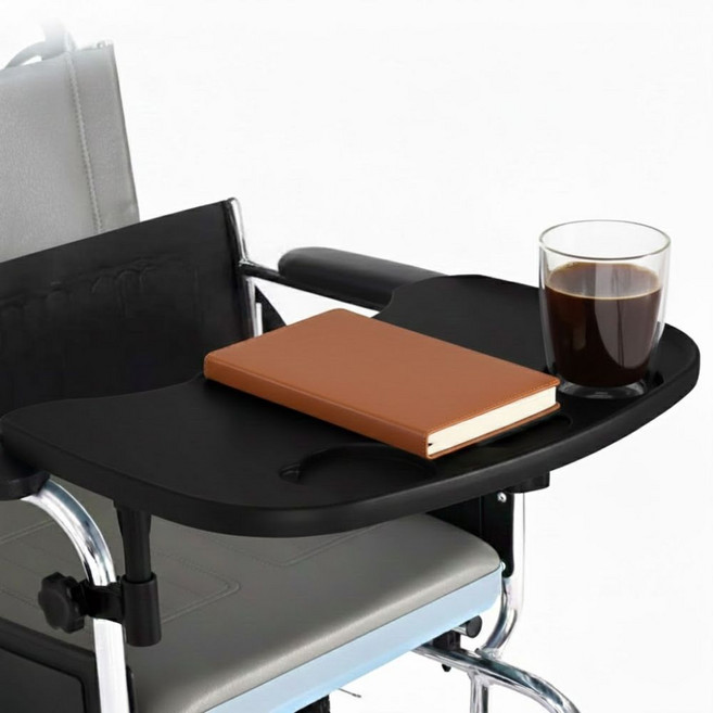 [부품 포함] 휠체어 테이블 휠체어 식탁 책상 고급 다용도 병원 요양원 휠체어 식판, 1개, 블랙