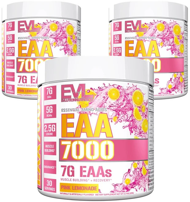 EVLUTIONNUTRITION EAA 7000 필수아미노산 핑크 레모네이드 맛, 3개, 309g - 쿠팡