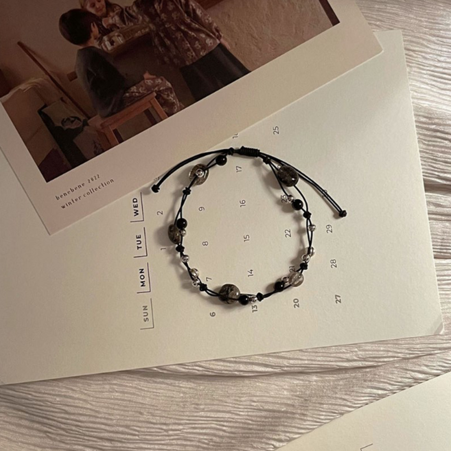 Quartz 빈티지 블랙 흑침수정 천역 원석 실팔찌