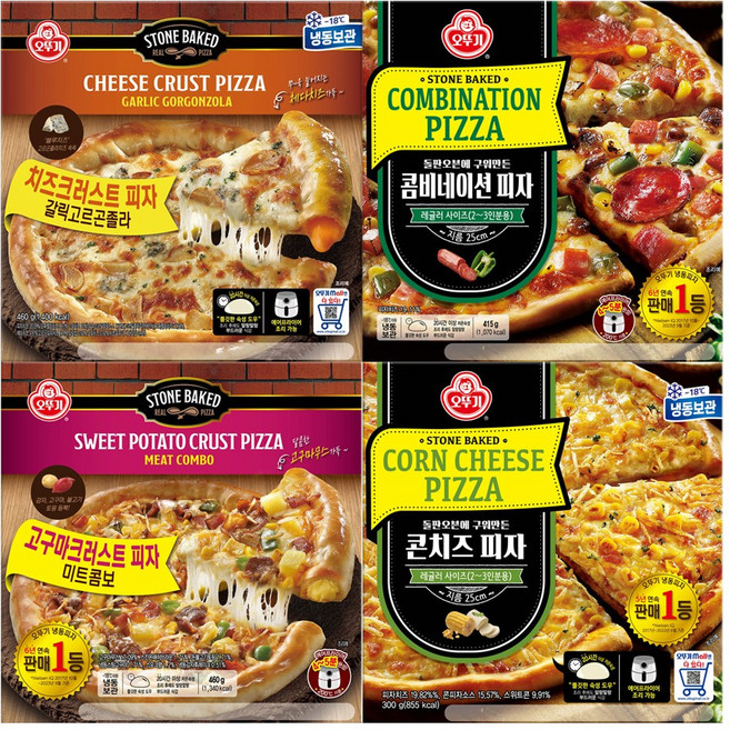 오뚜기 피자 4종 각 1개 콤비네이션+갈릭고르곤졸라치즈크러스트+미트콤보고구마크러스트+콘치즈, 1.672kg, 1세트