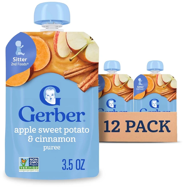 거버 스테이지 2 베이비푸드 퓨레 파우치, 12개, 99g, 사과 고구마 - 쿠팡