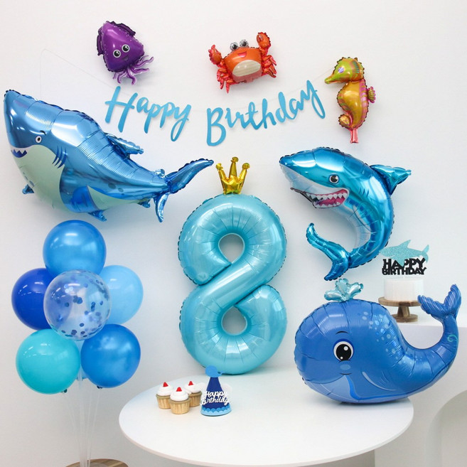 이벤트홀릭 상어 고래 풍선 생일파티세트, 숫자풍선 8