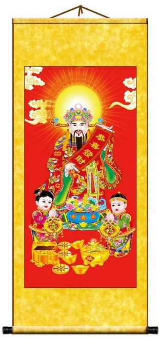 財神爺招財進寶中國風民俗裝飾畫供奉神像佛像玄關卷軸掛畫, 35寬+88高卷軸掛畫