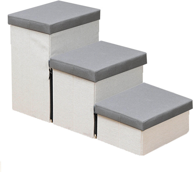 견행묘행 강아지 계단 3단 침대 쇼파 45cm 높은 접이식계단, 화이트그레이Set