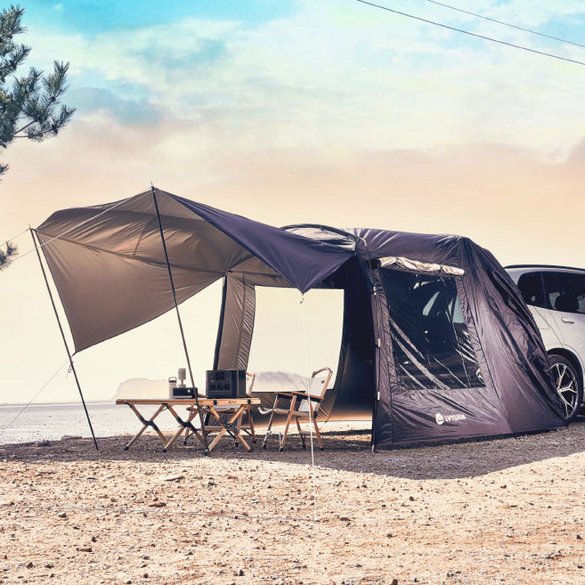 녹원 차박텐트 도킹쉘터 캠핑 방수 그늘막 타프세트 대형 6-8 인용, 블랙, 6-8인용