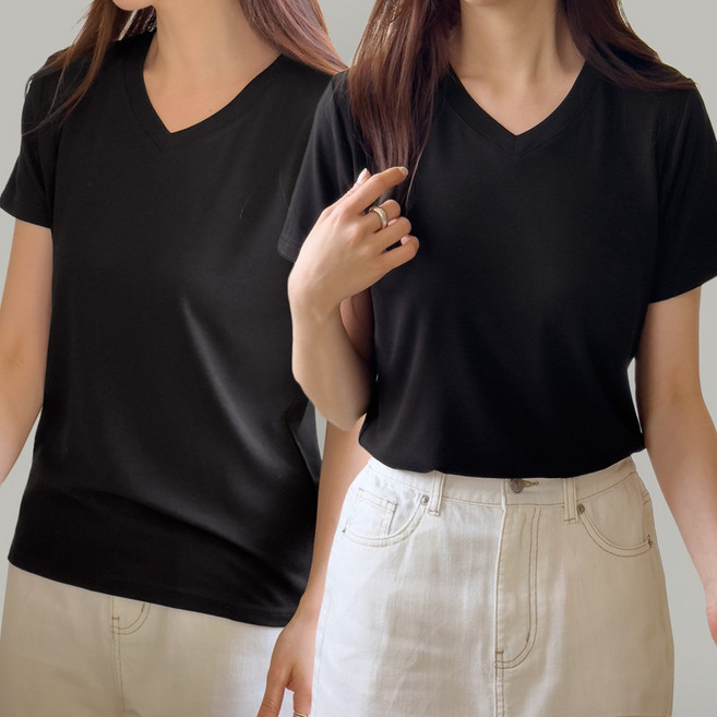 비오라 여성 반팔티 모달 이너티 반팔 브이넥 티셔츠