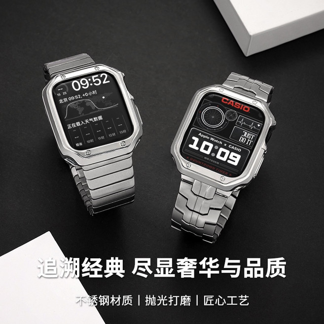 經典金屬套裝錶帶 改裝錶帶 適用於 Apple Watch 49mm, 黑色一株鋼,49mm（Ultra1/2/3）通用, 1個