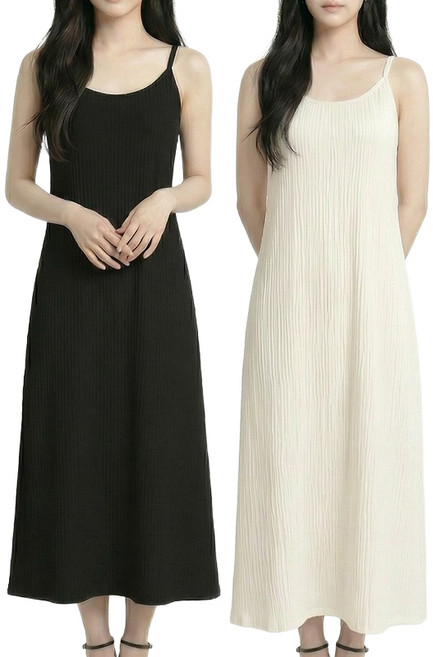 더간다 1+1 플리츠원피스 끈나시 롱원피스 여성 루즈핏 휴양지 2세트