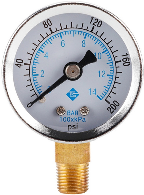 1/8 "NPT 바닥 마운트 스테인리스 스틸이있는 가스/물/오일 200psi/14bar의 안정적인 듀얼 스케일 기계 압력 게이지, 1개