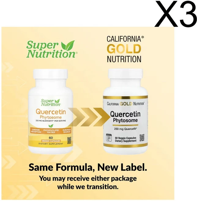 캘리포니아 골드 뉴트리션 케르세틴 파이토솜 Quercefit® 250mg 60베지캡슐, 60정, 3개 - 쿠팡