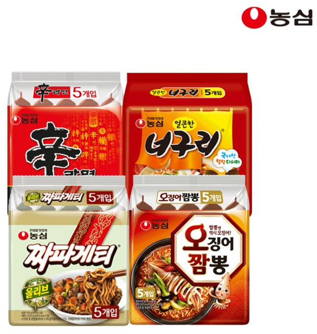 농심 신라면 얼큰한너구리 짜파게티 오징어짬뽕 혼합 20봉, 20개