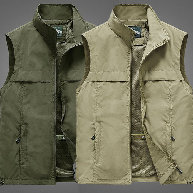 캐주얼 조끼 중년 남성 봄여름 빅사이즈 워크 아웃도어 포켓 패치 순색 하이넥 민소매 나시 단체복