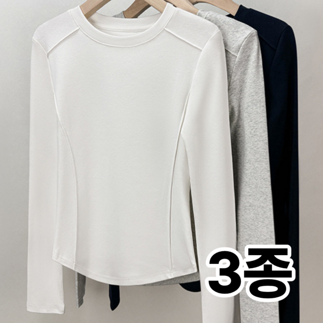 어반리브 여성 슬림핏 라운드 기본 긴팔티셔츠 3종 데일릿 세미크롭 절개라인