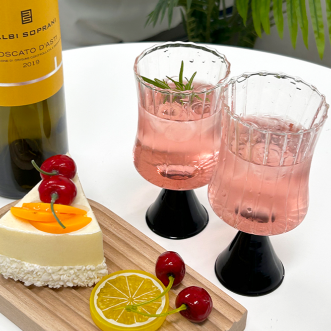 헤이루미 홈카페 고블렛 잔, 2개, 블랙 고블렛