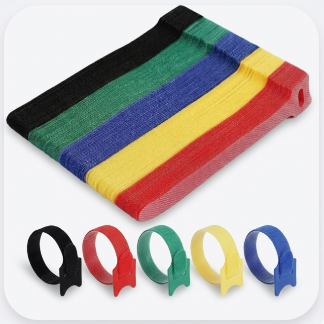 가지런히 재사용 케이블타이 찍찍이 컴퓨터책상 선정리 랜선 전선정리 멀티컬러 100개입