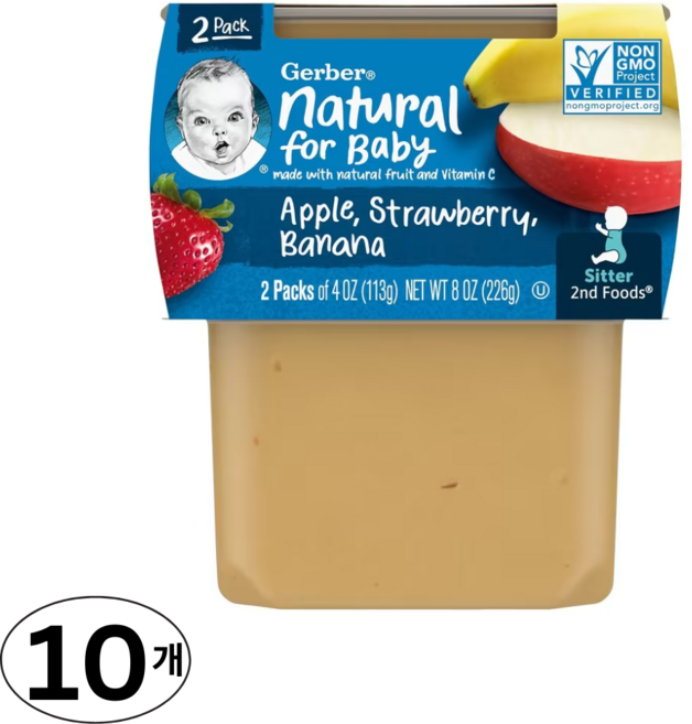 Gerber 내추럴 포 베이비 2nd Foods 사과 딸기 바나나 2팩, 226g