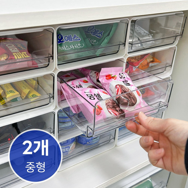 하이어데코 적층 슬라이딩 팬트리 정리함, 투명 (중형), 2개