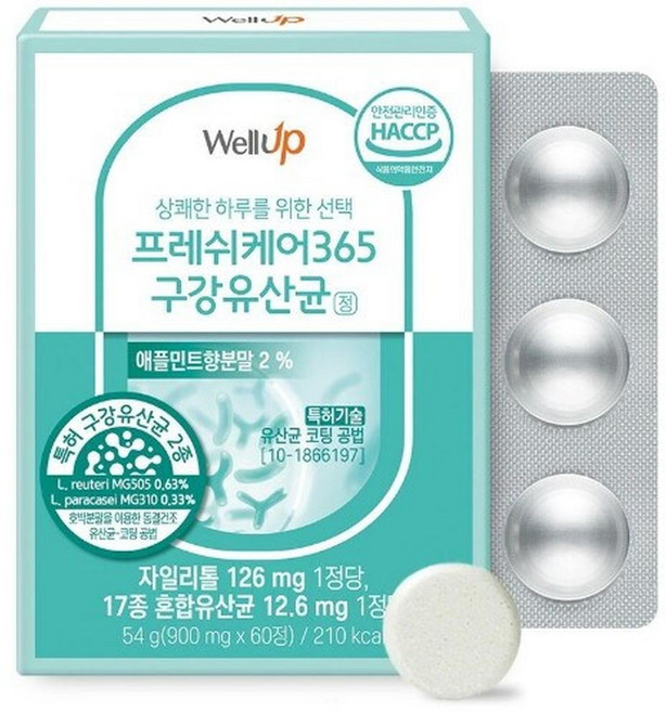 한국생활건강 로엘 웰업 프레쉬케어365 구강유산균, 60정, 15개