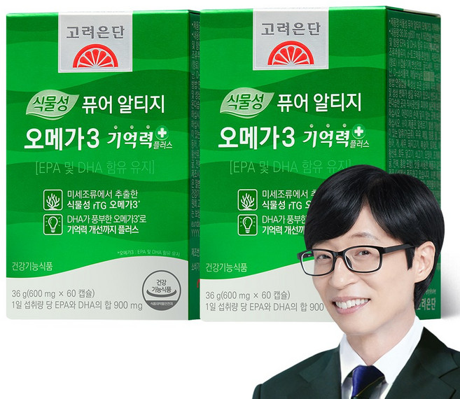 고려은단 식물성 퓨어 알티지 오메가3 기억력+, 60정, 2개