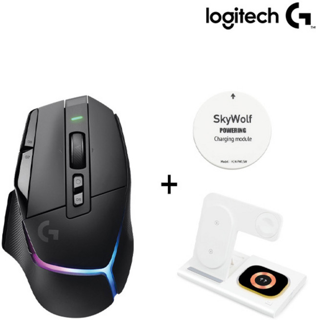 로지텍 G502 X PLUS 무선 게이밍 마우스 블랙 + 스카이울프 올인원 충전기 갤럭시 아이폰, G502 X PLUS 블랙 + 올인원 화이트 갤럭시