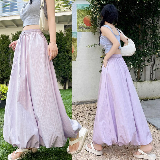 스토리원 WM-SSSK043 여성 메이비 벌룬 밴딩 롱 스커트