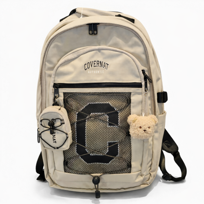 [국내정품] 커버낫 백팩 학생 책 가방 노트북 수납 신학기 입학 배낭 여행용 블랙 화이트 대용량 31L (정품파우치슈앤카인형키링증정)