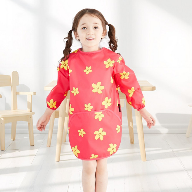 엘리몽 긴소매 유아 미술가운 앞치마, 08.플라워 PINK