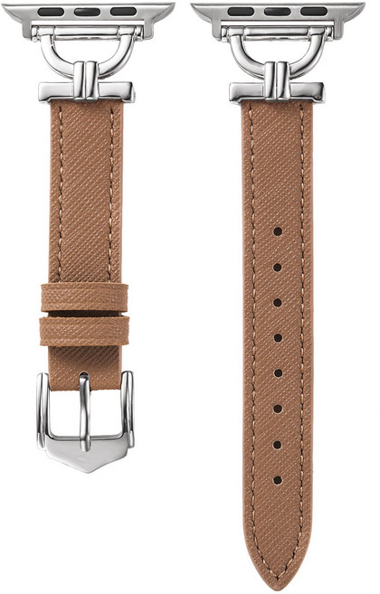 BuGeum 애플워치 스트랩 가죽 슬림 밴드 호환 11 10 9 8 7 6 5 SE3 SE2 Ultra 2/3, 1개, 연한 갈색