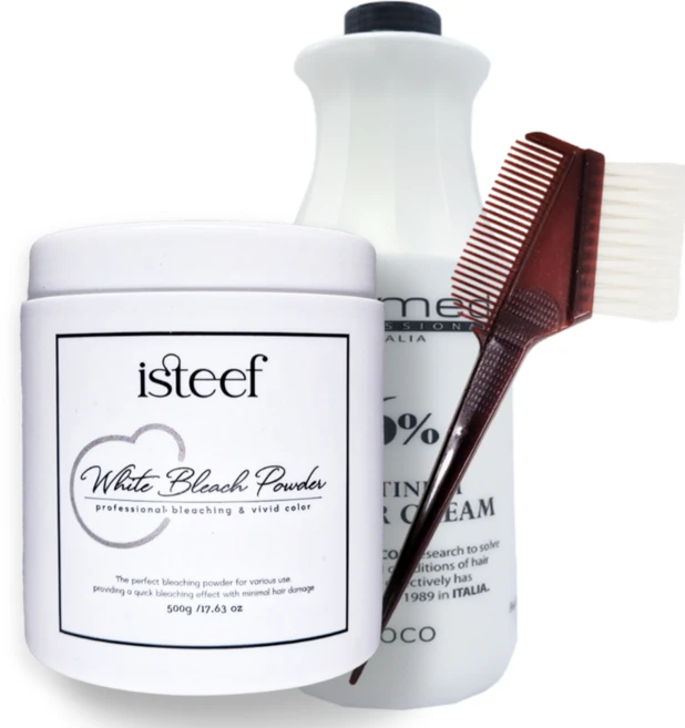 이스티프 미용실 탈색약 화이트 대용량 탈색제500g+산화제1000ml+염색빗 세트구성, 1개 - 쿠팡