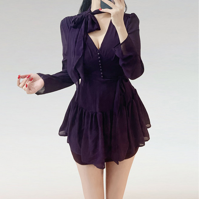 로즈로즈미 리본 타이 쉬폰 롱 블라우스