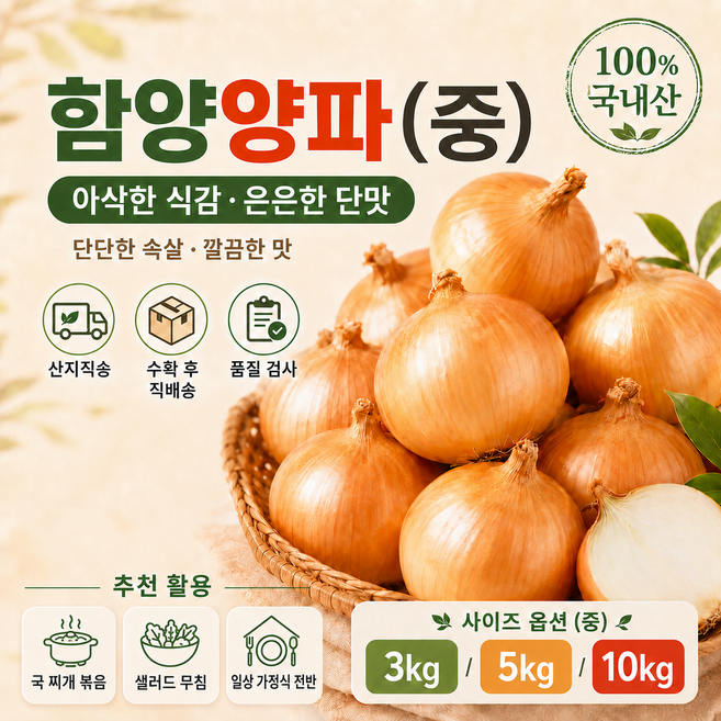 6위 - [산지직송] 단단한 햇 함양양파(중) 가정용, 1개, 함양양파 3kg(중)