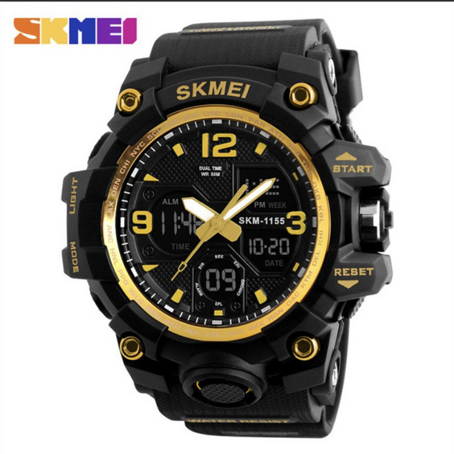時刻美SKMEI 男士雙顯電子手錶 多功能50米防水防震 型號1155B 金色