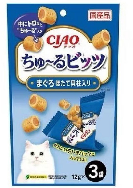 CIAO 啾嚕迷你肉泥夾心捲 獨立包裝 方便餵食 貓咪美味零食, CS-172 鮪魚+干貝, 36g, 6袋