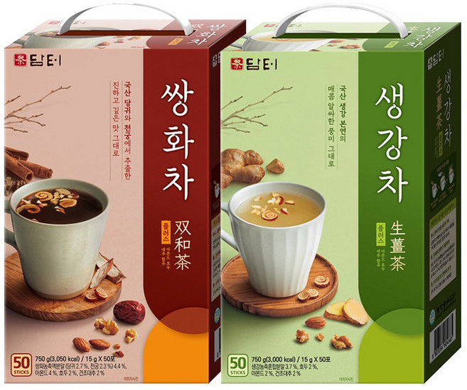 담터 쌍화차플러스 50T +생강차플러스 50T, 1세트, 2개입, 750g