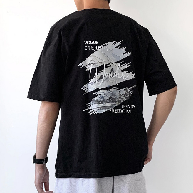 면100% 미제이 남자 오버핏 프린팅 반팔 티셔츠