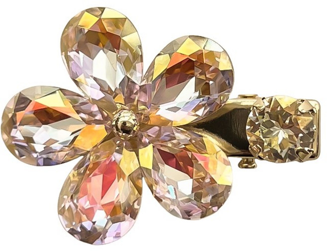 반짝이는 라인스톤 헤어핀 프렌치 라이트 럭셔리 스타일 꽃 모양 소형 사이드클립 오리부리 클립 크리스탈 스톤 앞머리 클립 인스타그램 스타일 이마 헤어핀