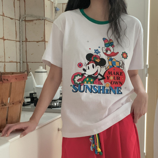 Disney 미니마우스 덕 반팔티 디즈니 배색 피그먼트 캐릭터 티셔츠