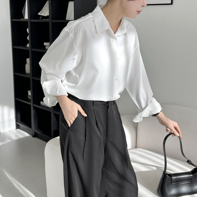 링클프리 오버핏 화이트셔츠 남친셔츠 보이핏 롱남방 여성 긴팔 루즈핏